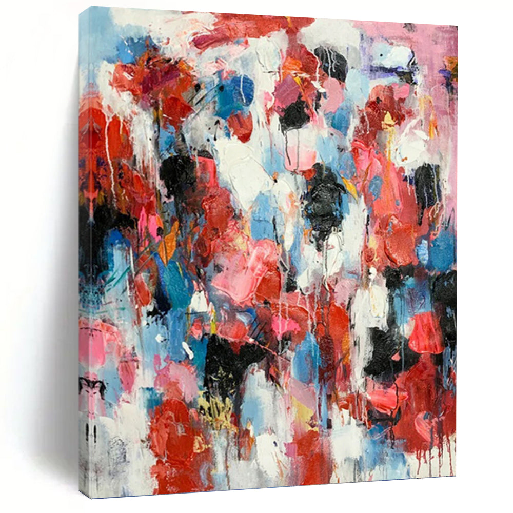“Vibrant Drip Abstract with Reds and Blues” - Emotive Abstract Art on Canvas DKH1585