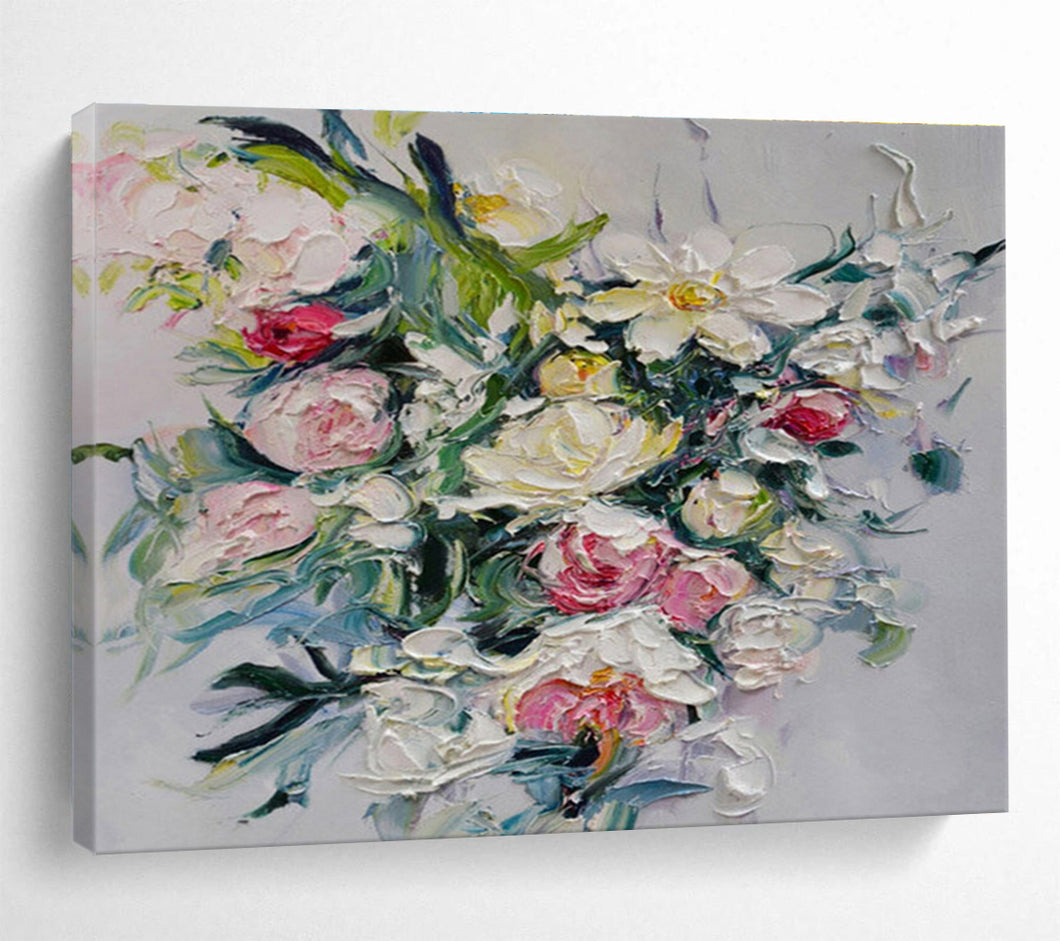 Textured Floral Bouquet Abstract Painting on Canvas - “Blossom Touch” DKH661