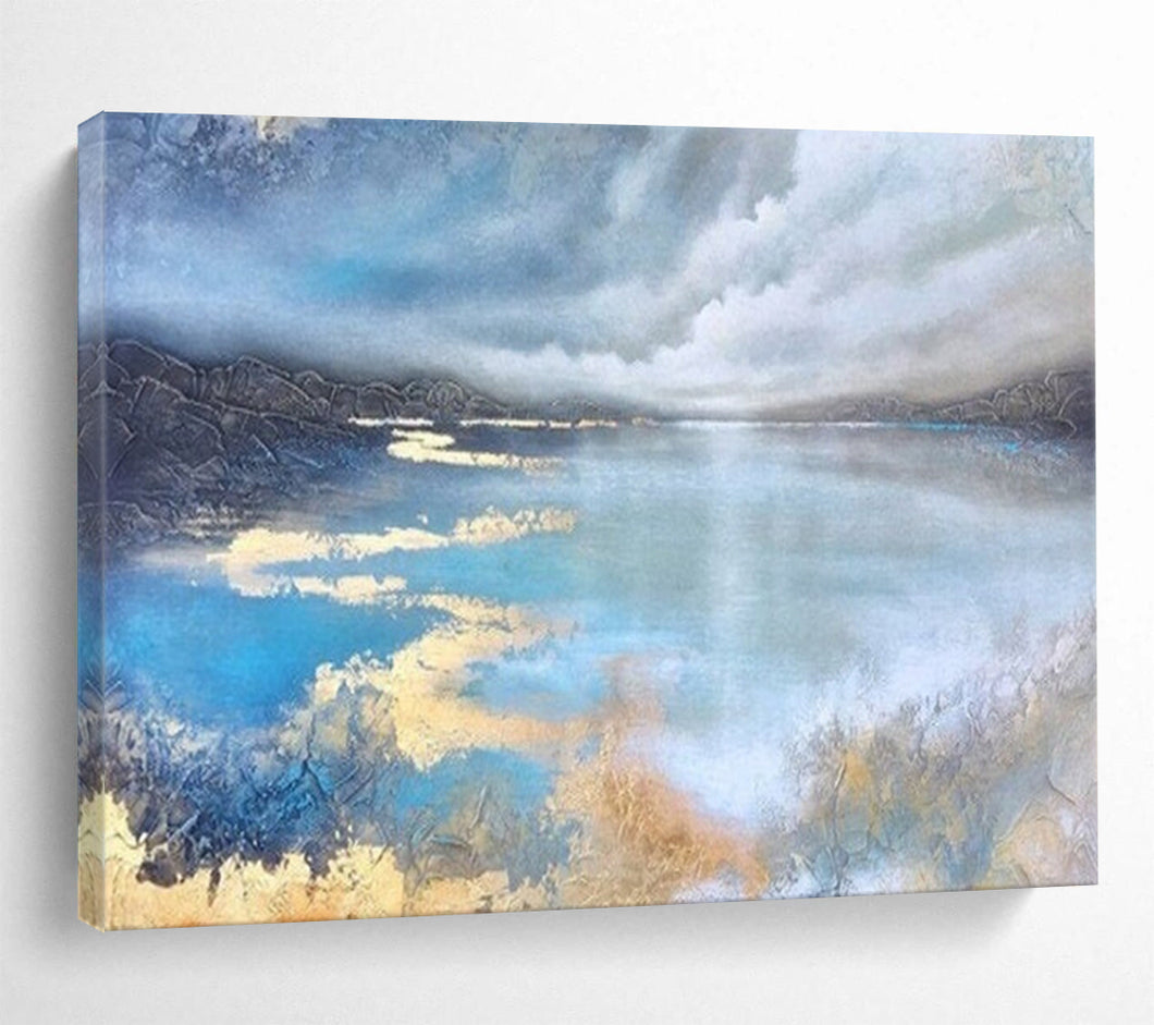 Misty Lake Reflection Large - Scale Hand - painted Abstract Acrylic Art DLZ192