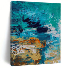 Load image into Gallery viewer, Hand - painted Substantial Teal - Toned Abstract Seascape Acrylic Art for Coastal - Style Bedrooms LargeART0036
