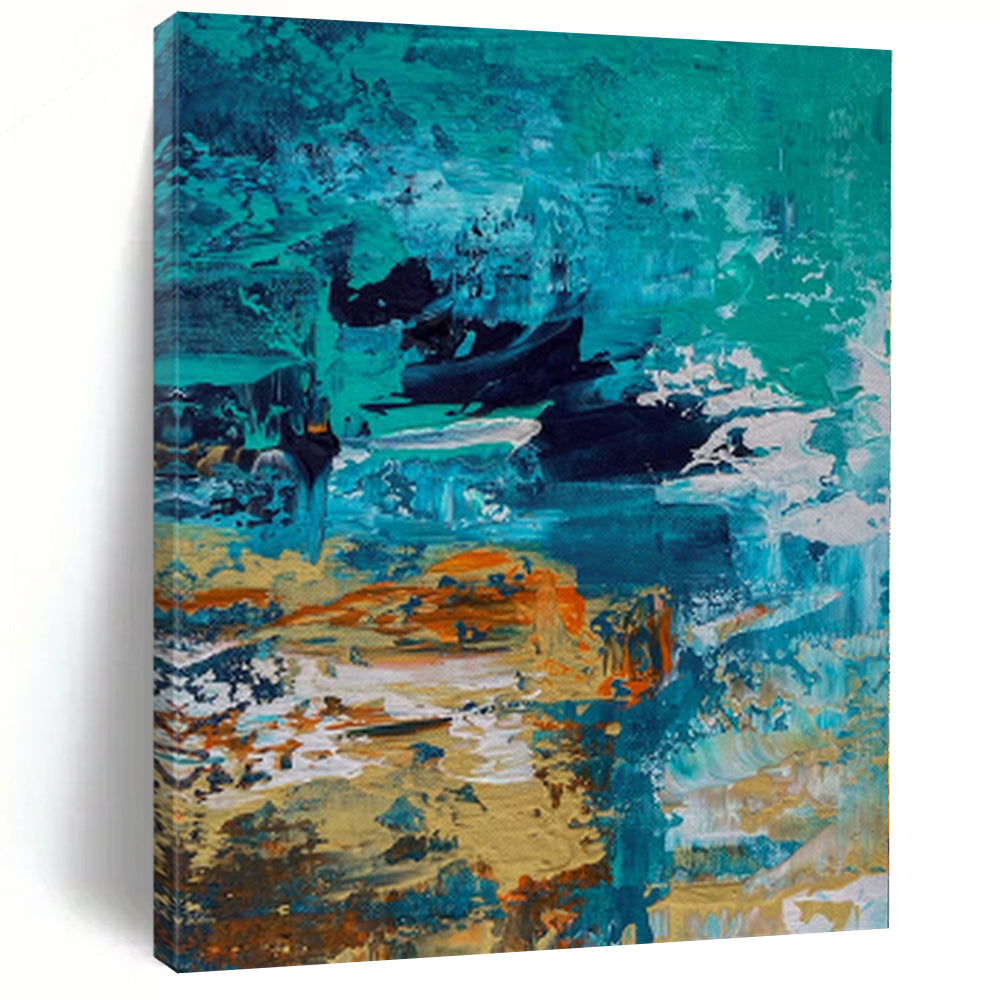 Hand - painted Substantial Teal - Toned Abstract Seascape Acrylic Art for Coastal - Style Bedrooms LargeART0036