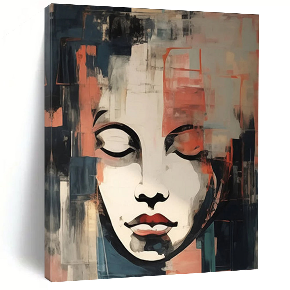 “Fragmented Face in Abstract Blocks” – Expressive Figurative Abstract with Cubist Influence DTP124