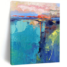 Load image into Gallery viewer, “Colorful Coastal Abstract” Abstract Painting on Canvas, Beach House Dining Decor DKH1030
