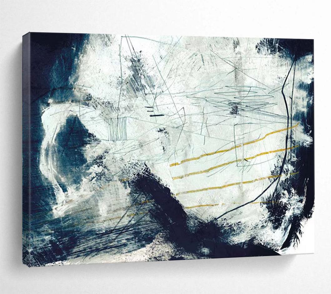 Dynamic Blue - White Abstract with Yellow Accents Acrylic painting DLZ141