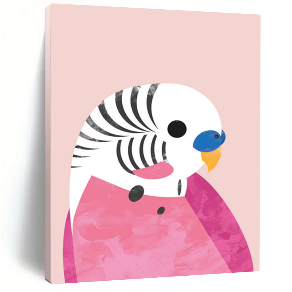 Pink - Hued Parakeet Charm – Whimsical Bird Illustration with Playful Colors DTP227