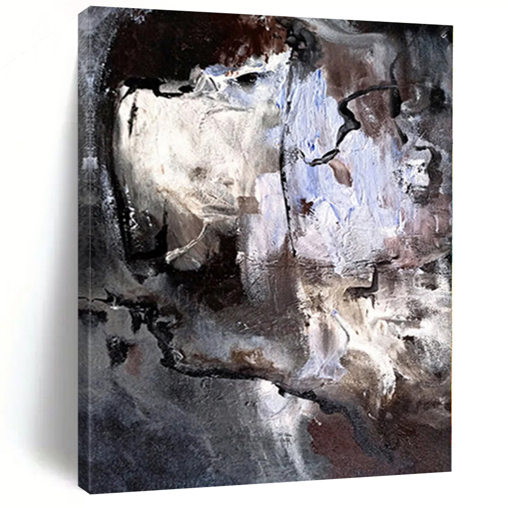 Hand - painted Extensive Monochrome Abstract Contours Acrylic Art for Modern Studies LargeART0048