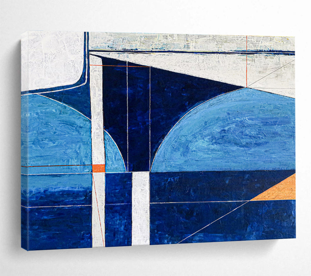 Geometric Blue - Toned Abstract Painting on Canvas DKH540