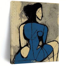 Load image into Gallery viewer, “Abstract Blue Figure” - Blue, Black, and Beige Figurative Art on Canvas DKH1417
