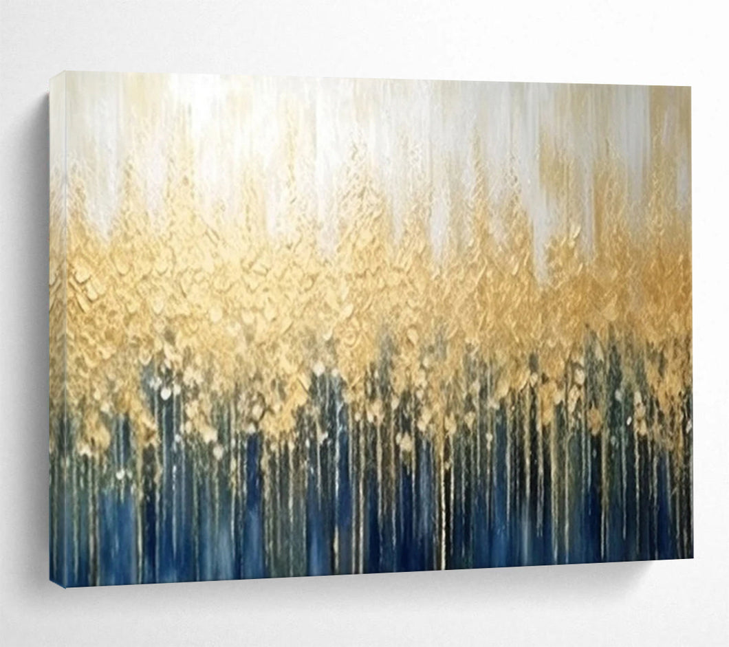 Golden Forest Canopy on Deep Blue Abstract acrylic painting DLZ052