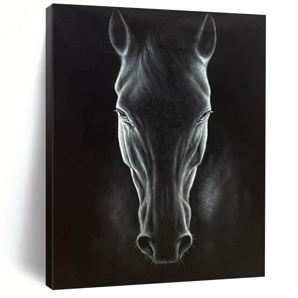 Dramatic Abstract Painting, Monochromatic Horse Art for Library & Man Cave LargeART2177