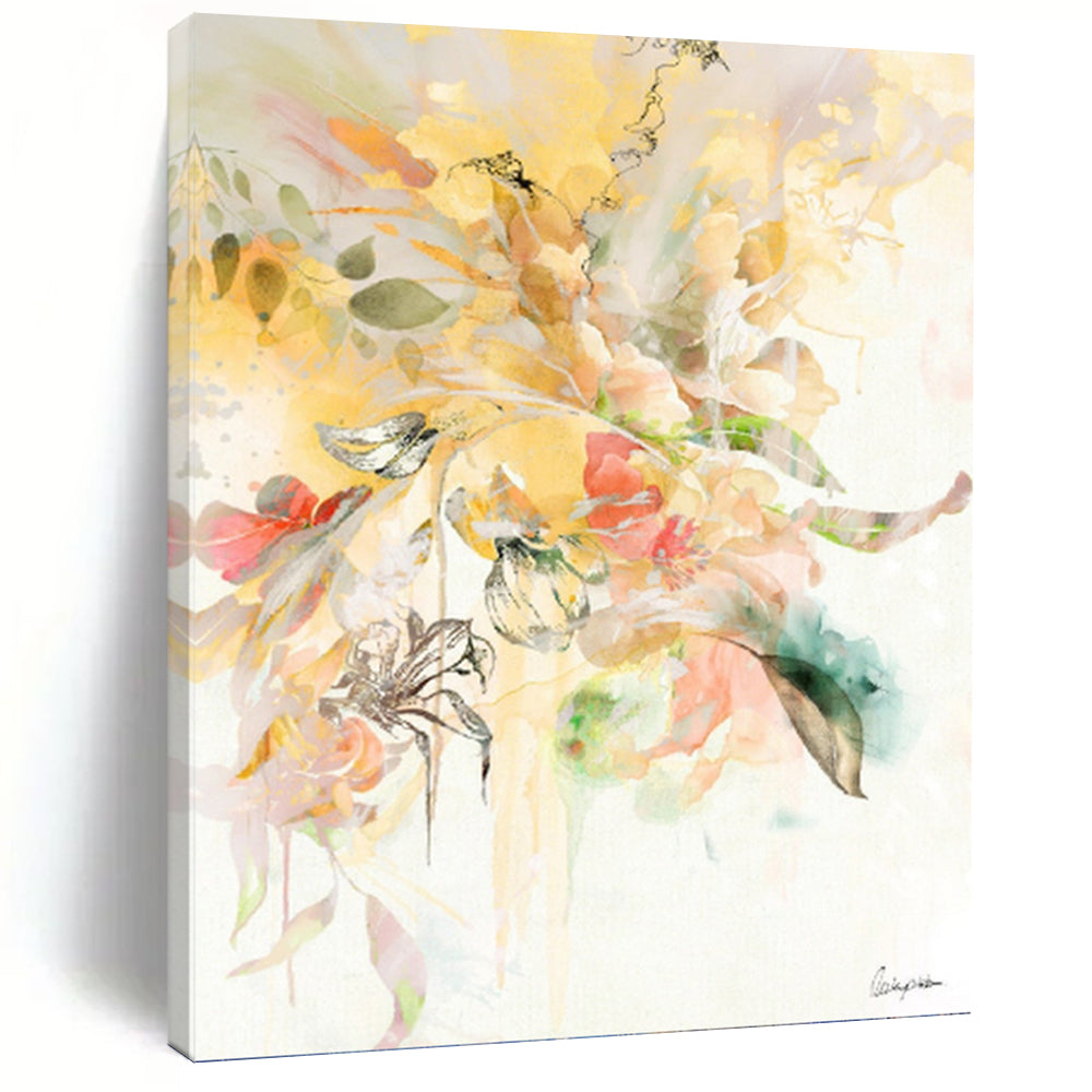 “Sunny Floral Burst” - Vibrant Yellow and Colorful Flower Art, Abstract Painting on Canvas DKH1087