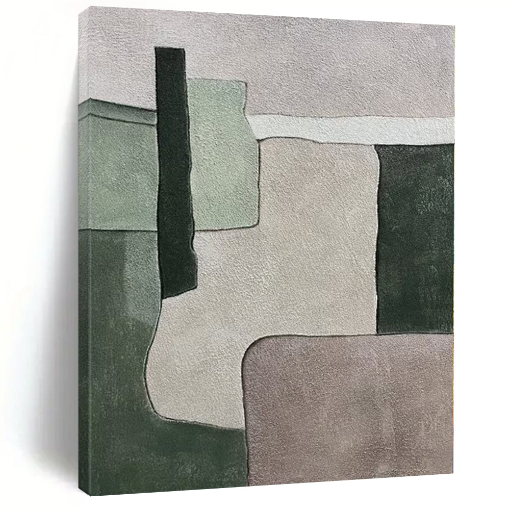 Large - Scale Green & Gray Geometric Abstract Art for Eco - Friendly Store & Home Library LargeART0392