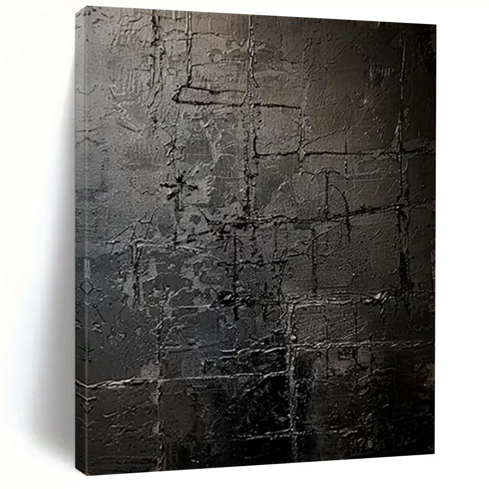 Textured Black Abstract Painting - Ideal for Industrial Loft & Home Theater LargeART2363