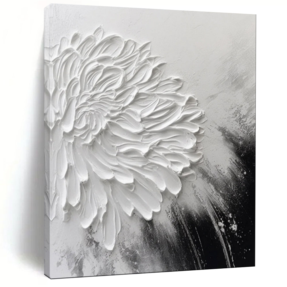 Black & White Textured Floral Abstract Painting, Ideal for Minimalist Bedroom & Art Gallery - Style Hallway LargeART2105