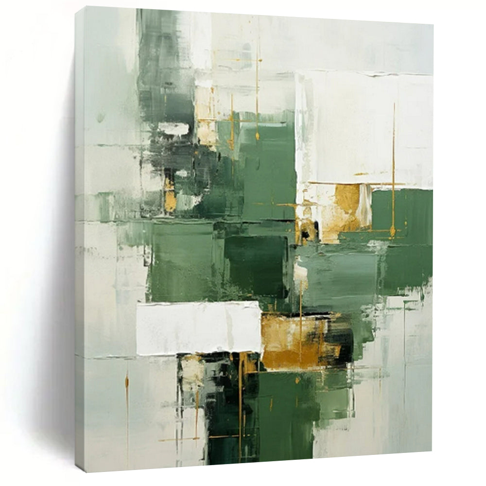 Green & Gold Geometric Abstract Art (Repeat), Suited for Contemporary Office & Upscale Home LargeART2292