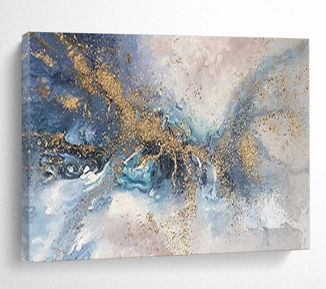 Blue - Gold Swirl “Luxury Abstract” Painting on Canvas, Opulent Modern Art DKH893