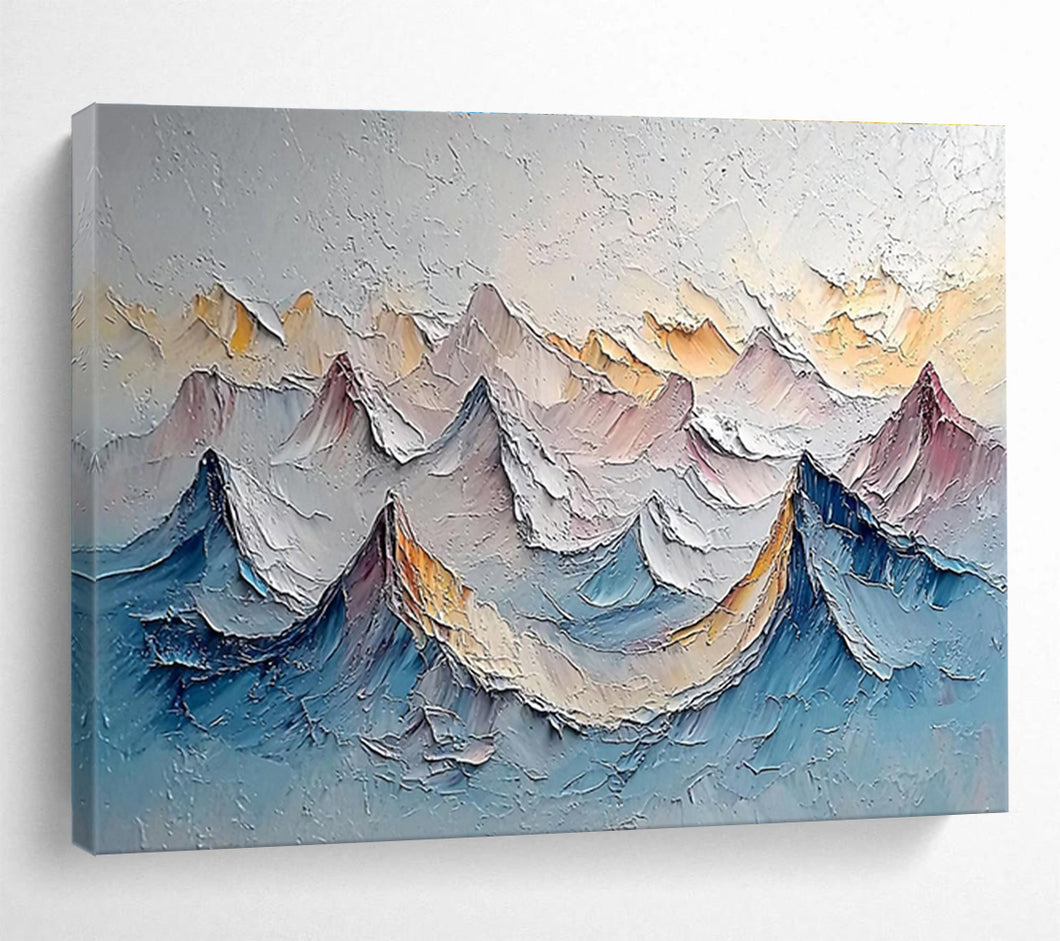 3D Mountains “Pastel Peaks” Painting on Canvas, Serene Landscape Art DKH902