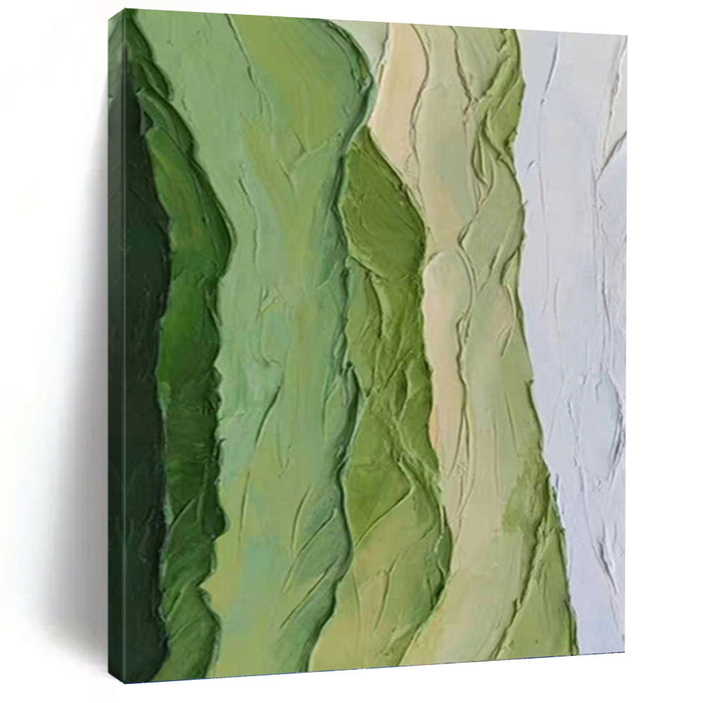 “Textured Green Layers” - Green Abstract Art on Canvas DKH1196