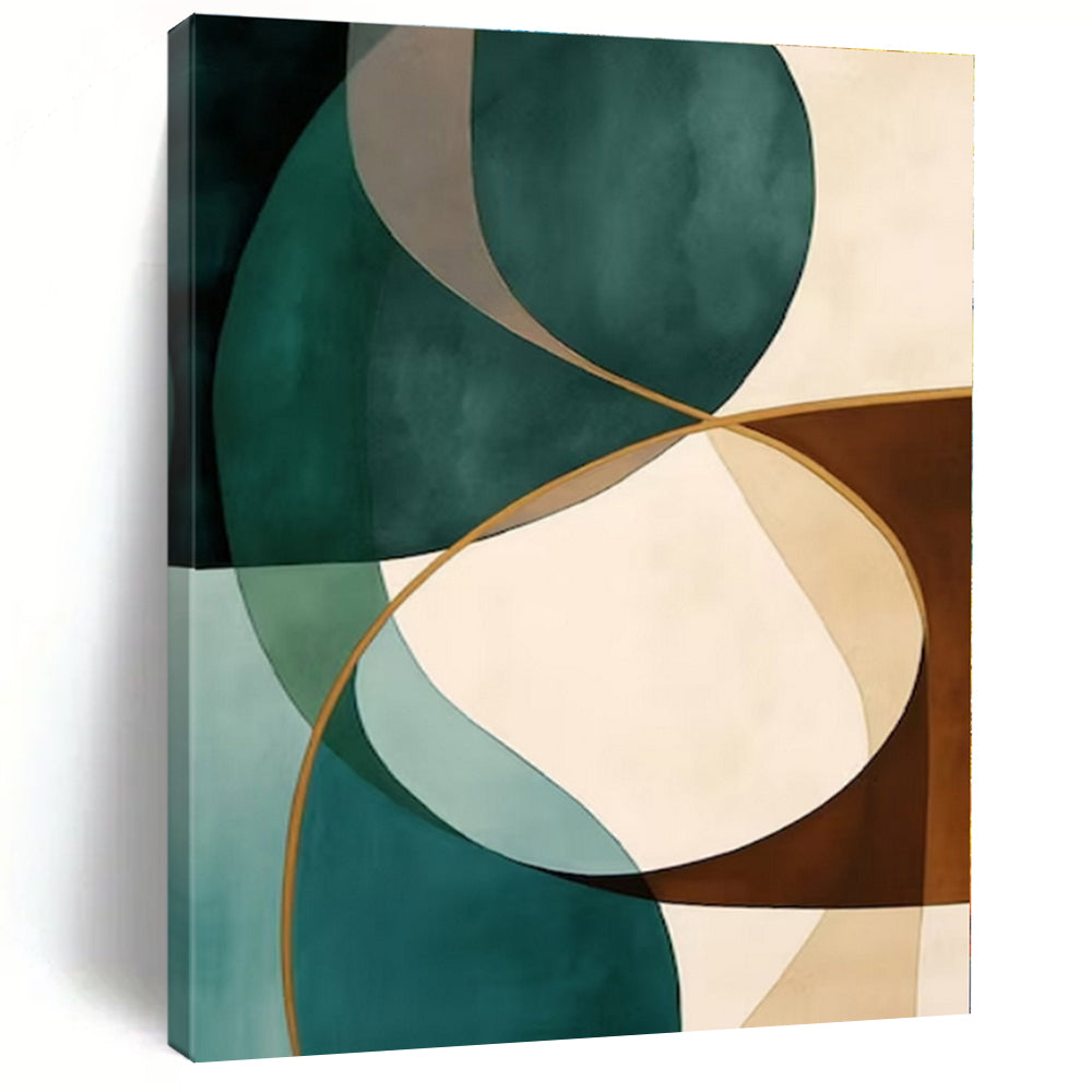 Teal & Brown Geometric Abstract Canvas Painting, Ideal for Mid - Century Modern Living Room & Minimalist Office LargeART1264