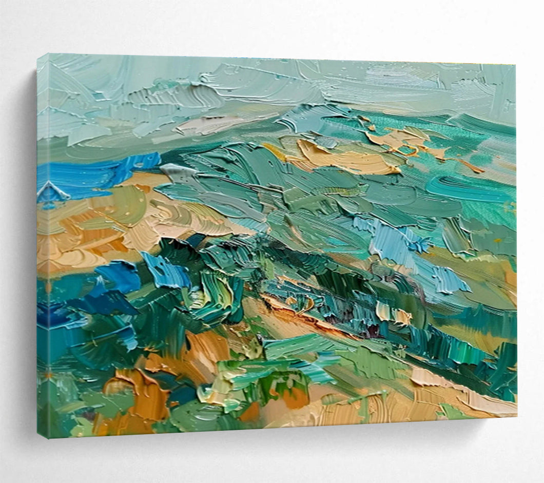 Textured Green - Blue Landscape Abstract Painting On Canvas DKH341