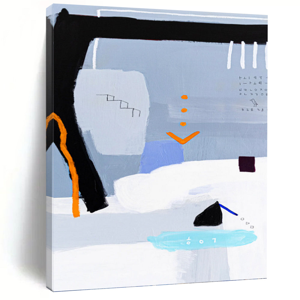 “Whimsical Urban Tale” - Grey, Black, Orange, Blue Abstract City - Inspired Art on Canvas DKH1097