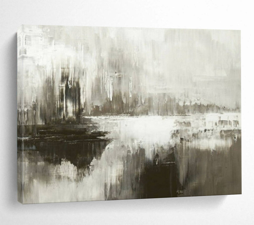 Hand - painted Monochrome Abstract Landscape Acrylic Art for Industrial - Chic Loft Decor LargeART1672