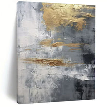 Load image into Gallery viewer, Gray &amp; Gold Textured Abstract Canvas Painting, Suited for Minimalist Bedroom &amp; Sophisticated Lounge LargeART1260
