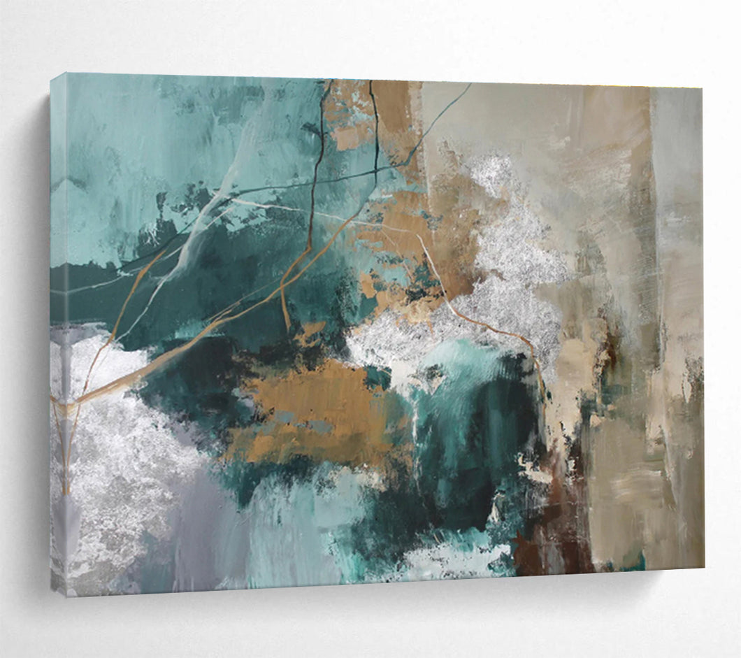 Teal Gold Fusion Abstract Painting DKH513