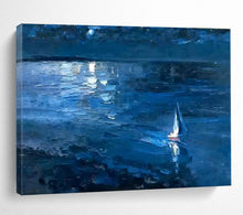 Load image into Gallery viewer, Night Sky &amp; Sailboat Abstract Painting for Nautical Home &amp; Dreamy Bedroom DKH100
