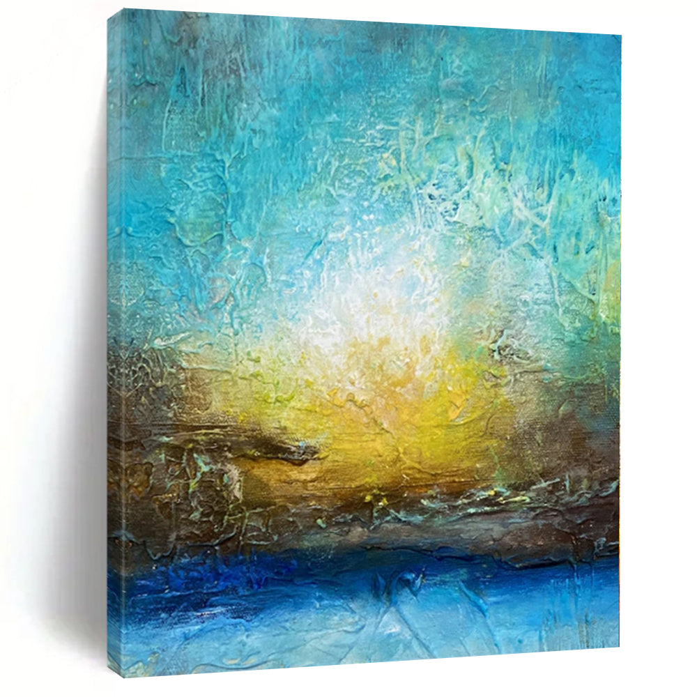 Hand - painted Substantial Textured Blue and Gold Abstract Acrylic Art for Elegant Dining Rooms LargeART0046