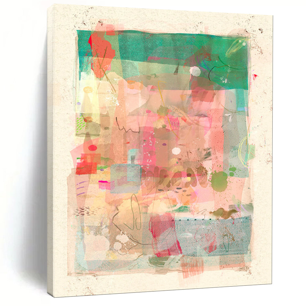 Green & Pink Collage Abstract Painting, Perfect for Bohemian Living Room & Art - Inspired Café LargeART1867