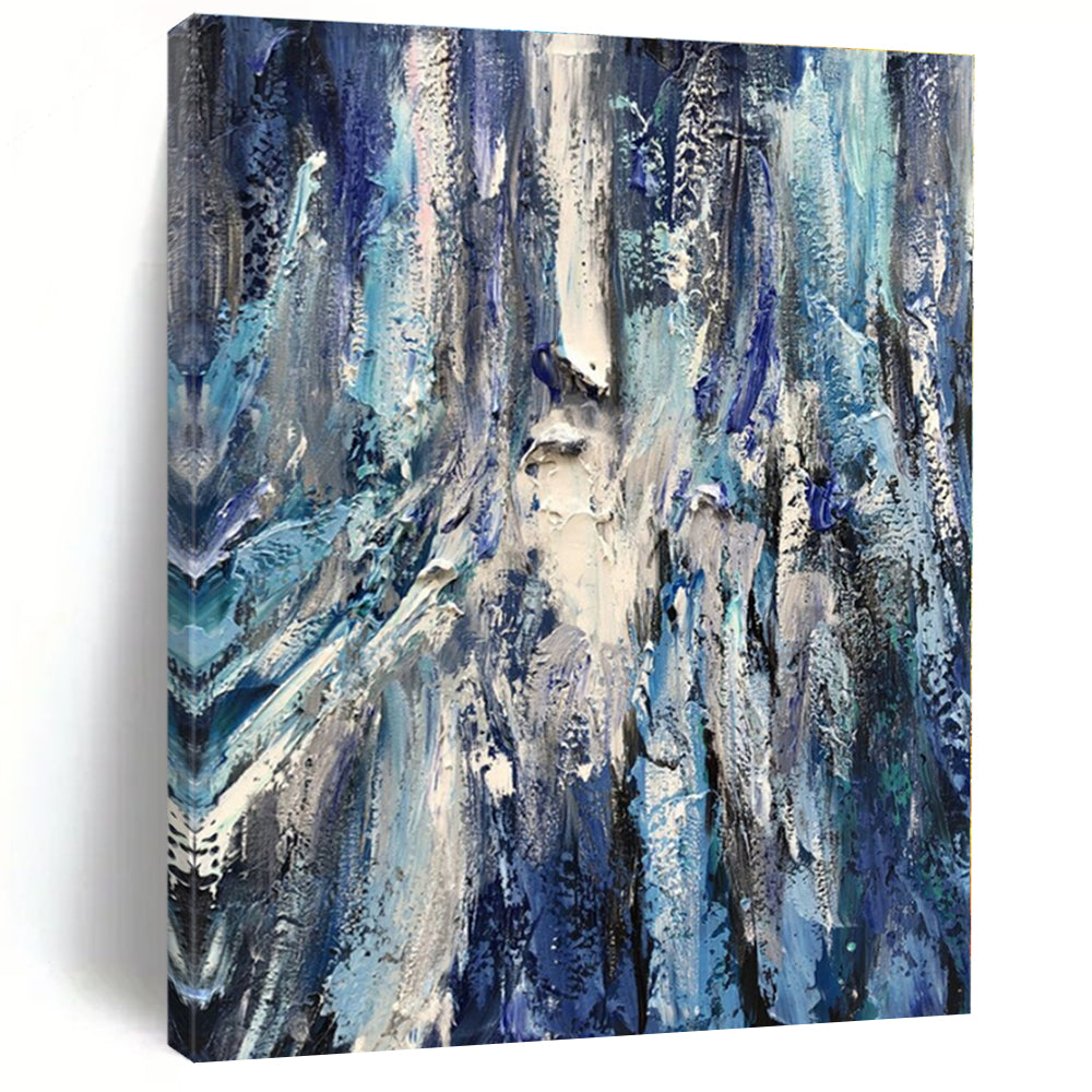 Blue & White Textured Abstract Painting, Ideal for Coastal Home Office & Relaxing Bathroom LargeART1350
