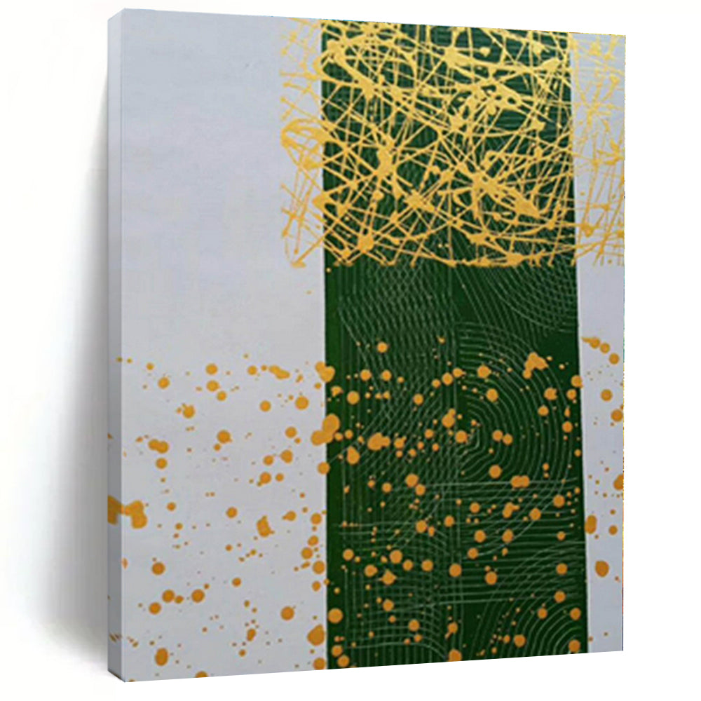 Large - Format Green & Gold Abstract Art for Boho - Chic Bedroom & Art Gallery Hallway LargeART0476