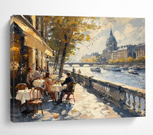 Load image into Gallery viewer, Charming Riverfront Café Abstract Painting on Canvas - “Parisian Afternoon” DKH666

