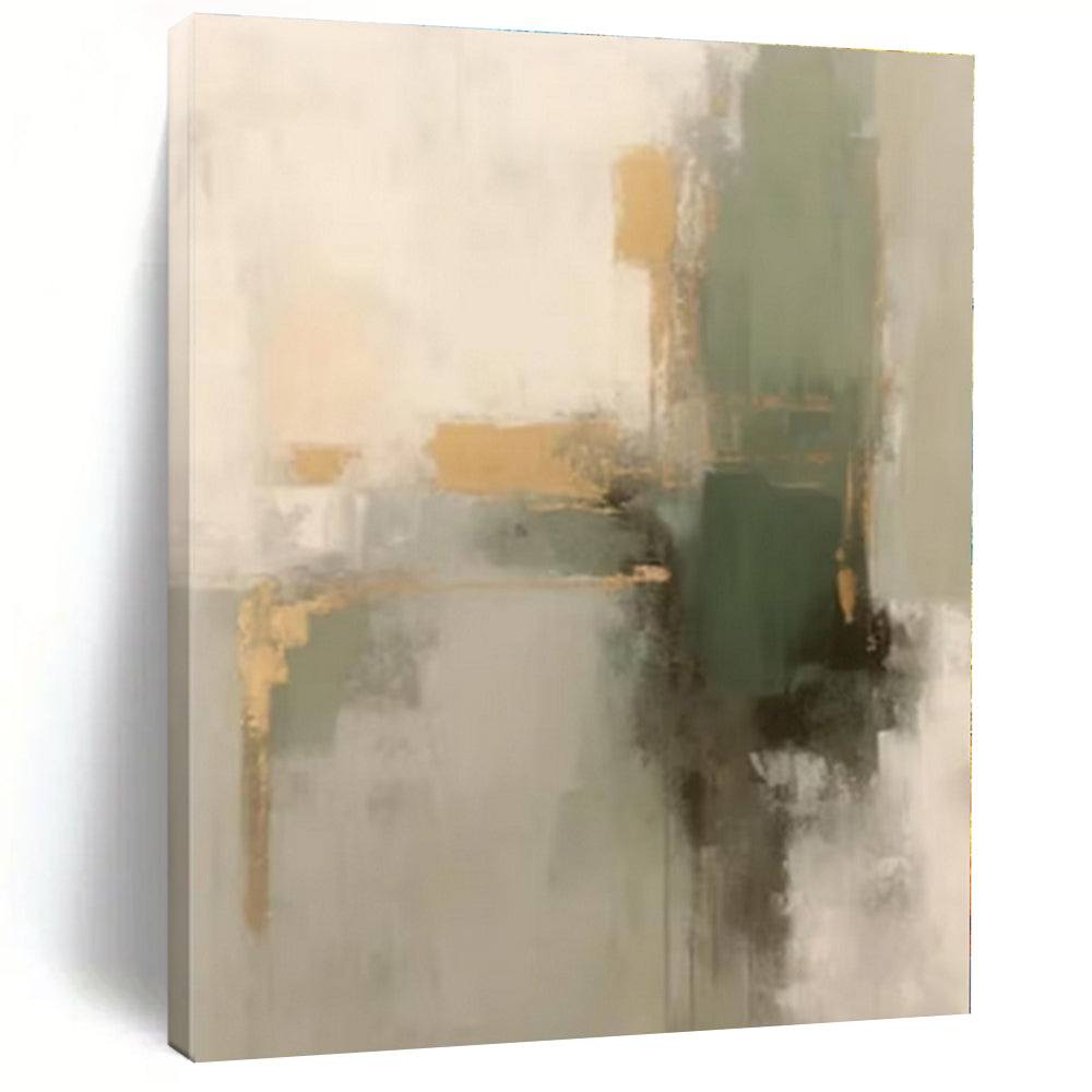 Large - Scale Green - Gold - Gray Abstract Art for Modern Living Room & Artistic Office LargeART0524