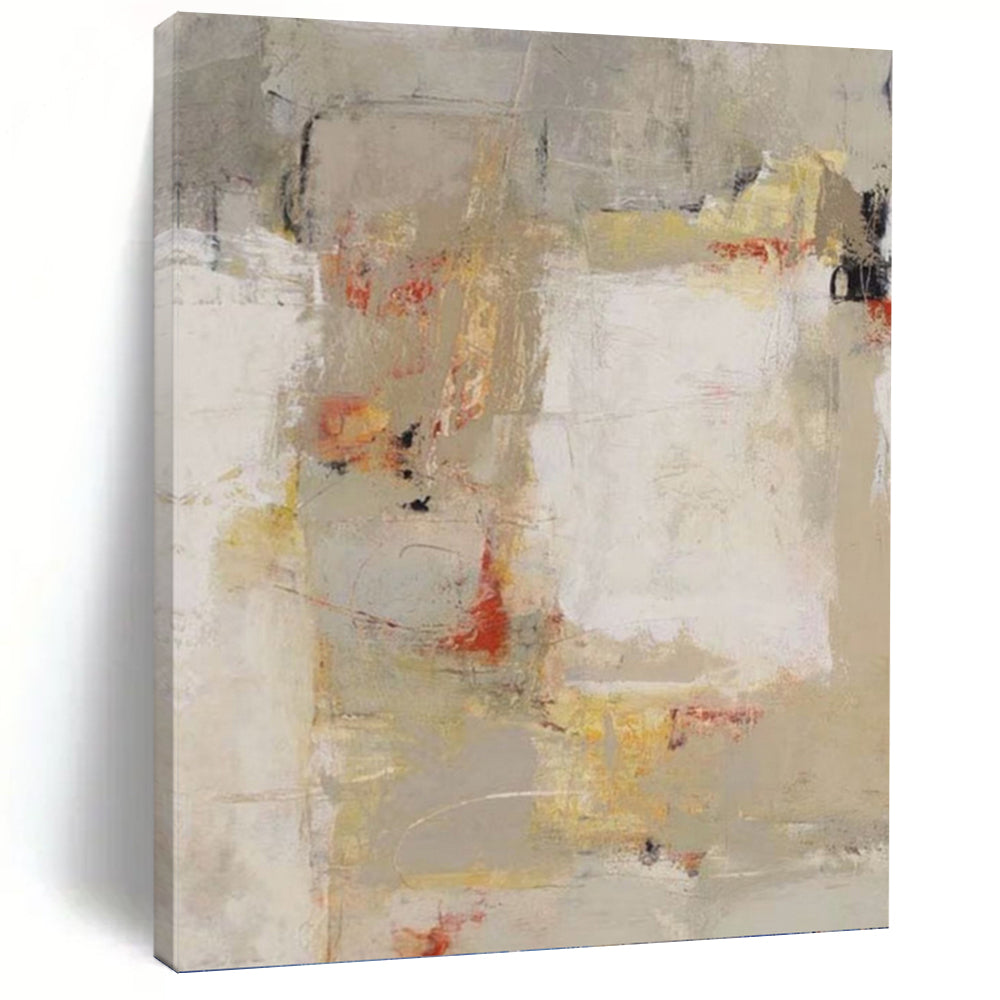 “Colorful Abstract Composition” - Grey, Yellow, and Red Abstract Art on Canvas DKH1424