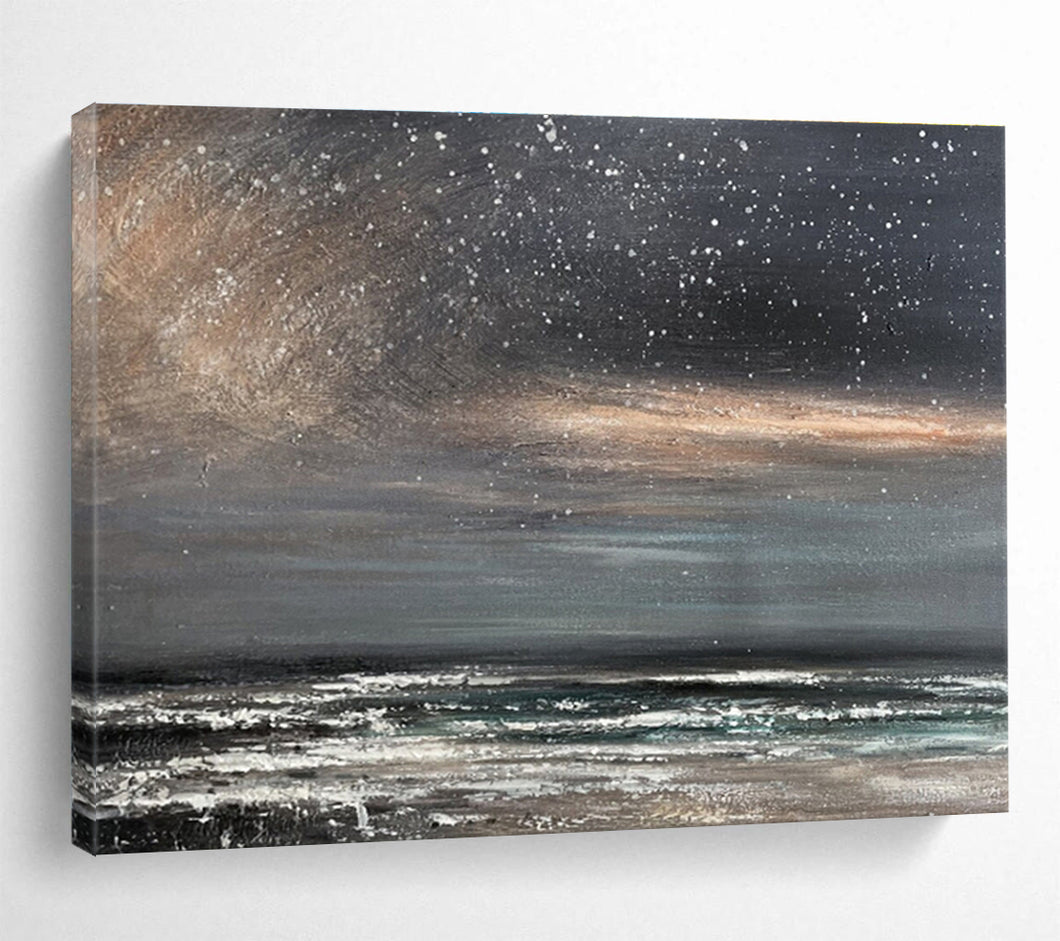 Dark Starry Ocean Abstract Painting for Industrial Loft & Cosy Reading Nook DKH105