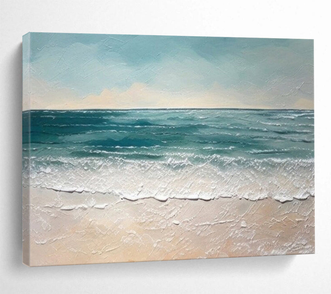 Hand - Painted Detailed Coastal Beach Scene Acrylic Art for Relaxing Sunroom LargeART1644