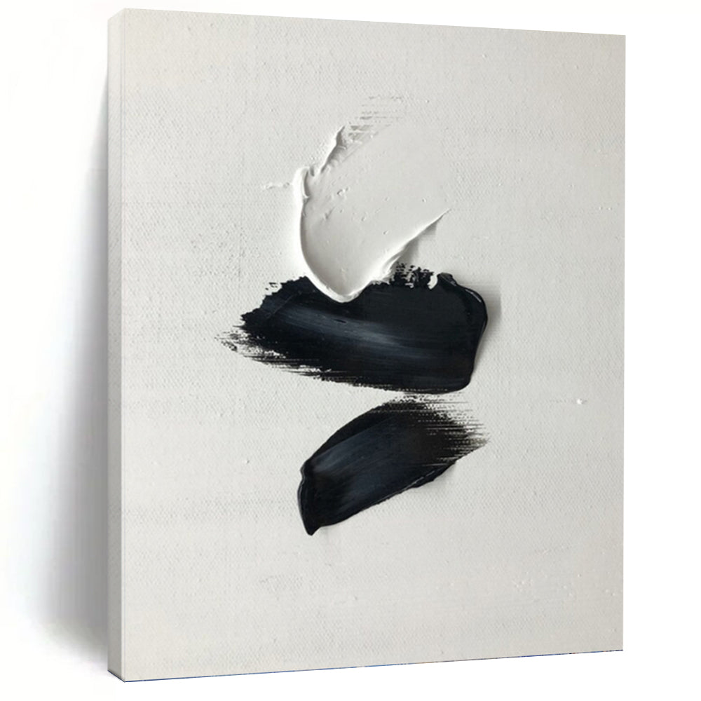 “Black and White Impasto Shapes” - Minimalist Textured Art on Canvas DKH1666