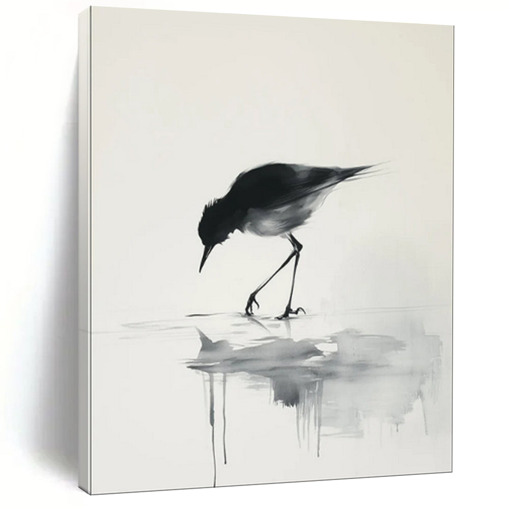 Monochromatic Ink - Wash Bird Painting, Ideal for Zen - Inspired Bathroom & Calming Reading Nook LargeART1932