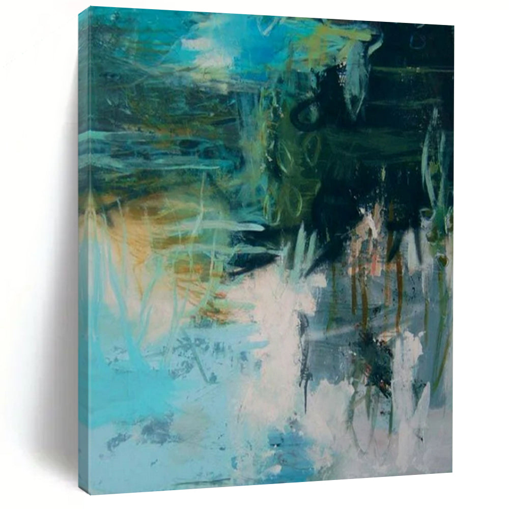 Turquoise & Green Abstract Creation, Great for Coastal Home Office & Artistic Lounge LargeART2286