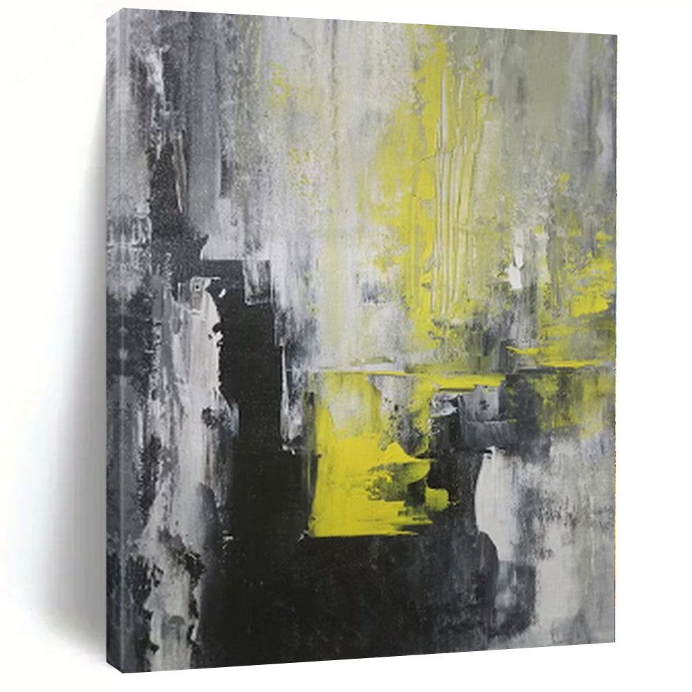 Hand - painted Substantial Gray - Yellow Abstract Urban Acrylic Art for Industrial - Style Lofts LargeART0063