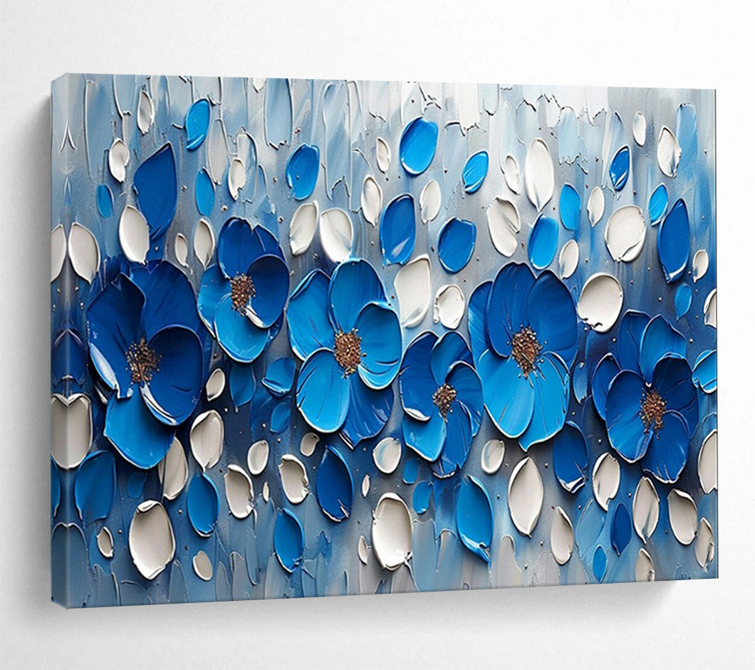 Blue Floral Relief Large - scale acrylic painting DLZ173