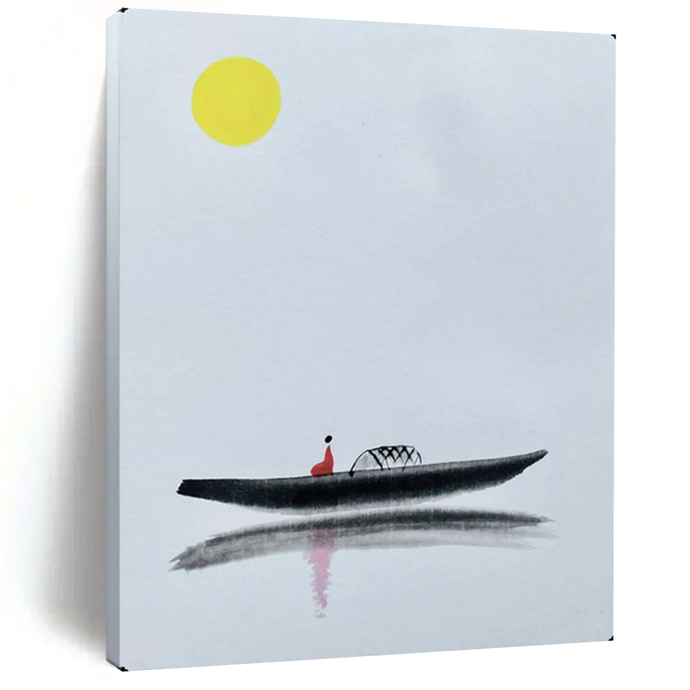 Minimalist Abstract Painting, Black & Yellow, Boat Scene for Living Room & Study LargeART2163