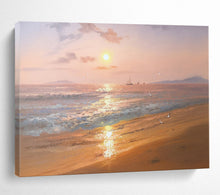 Load image into Gallery viewer, “Sunset Seaside with Sailboats” - Impressionistic Abstract Acrylic, Ideal for Beach House and Coastal Bedroom DLZ269
