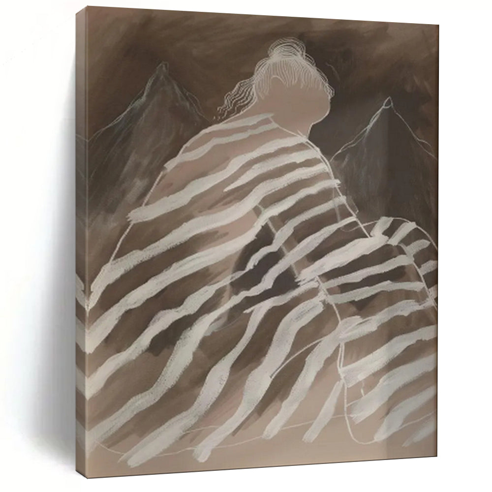 Striped Figure and Mountains Abstract Art, Perfect for Adventure - Themed Office & Nature - Loving Bedroom LargeART2030