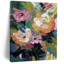 Load image into Gallery viewer, “Bold Colorful Floral Expression” - Pink, Orange, Green Flower Art on Canvas DKH1355
