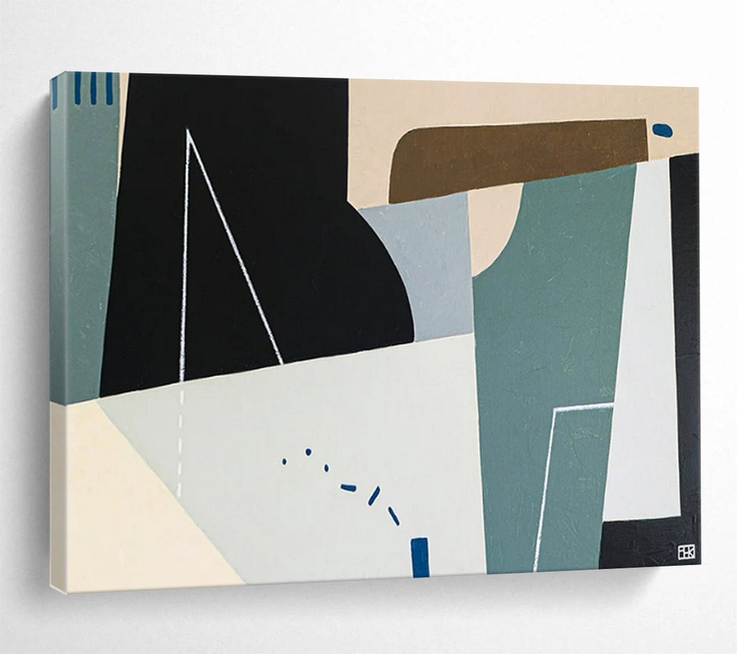 Hand - painted Large - scale Geometric Shapes in Neutral Tones Acrylic Art for Modern Living Rooms LargeART1805