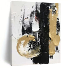 Load image into Gallery viewer, “Bold Black and Gold Abstract with Textured Marks” – Dramatic Abstract Exuding Opulence and Energy DTP146
