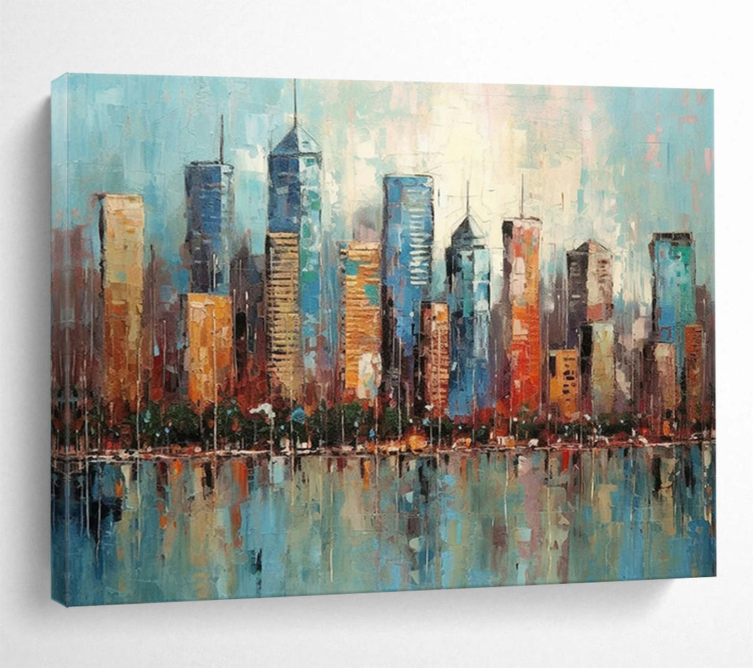 Colorful Cityscape Reflection Abstract acrylic painting DLZ077